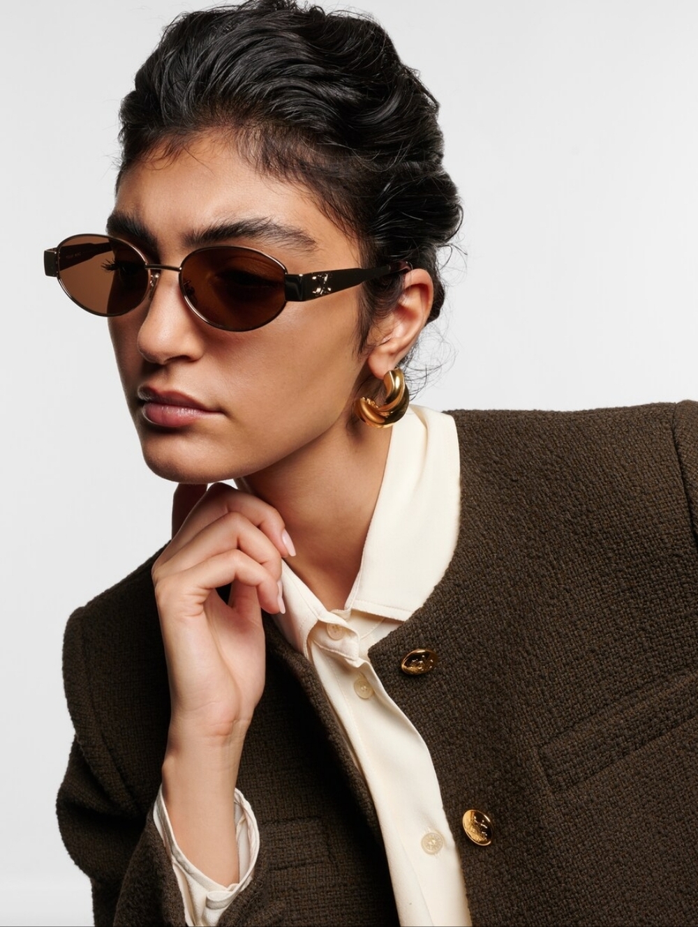 NEW! CELINE Metal Triomphe 54MM Oval Sunglasses GOLD HARDWARE - Picture 2 of 16